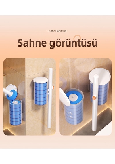 Manyetik Duvara Monte Tek Kullanımlık Tuvalet Fırçası Seti 360 Esnek Sünger Başlıklı Wc Klozet Te Beyaz