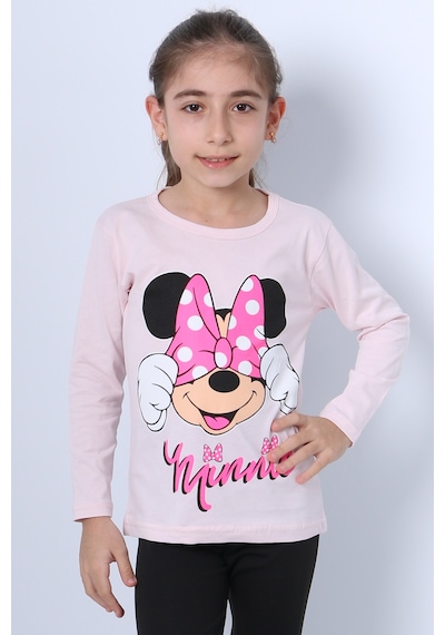 Hçm Kız Çocuk Uzun Kollu Tshirt 4 Mevsim Baskılı Bisiklet Yaka C43 Pembe