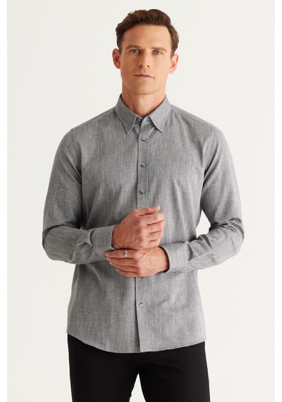 AC&Co / Altınyıldız Classics Erkek Sıyah Slim Fit Dar Kesim Gizli Düğmeli Yaka Pamuklu Armürlü Gömlek Siyah AC&Co / Altınyıldız Classics Erkek Sıyah Slim Fit Dar Kesim Gizli Düğmeli Yaka Pamuklu Armürlü Gömlek Siyah