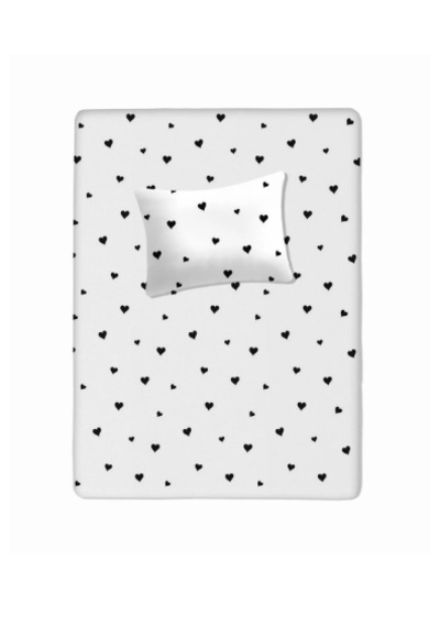 %100 Pamuklu Bebek Aparalı Çarşaf 115x150 + Bebek Yastık Kılıfı 35x45 Siyah Kalpli