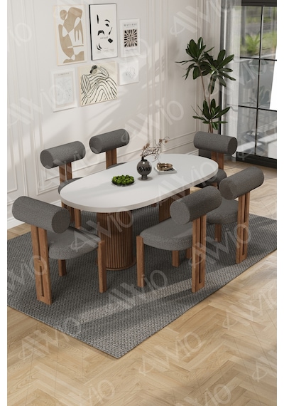 Avvio Bohem Ayak 6'lı Metal Pofi Demonte Sandalye 80x160 Masa Sandalye Takımı Beyaz Masa Sandalye Antrasit Gri Avvio Bohem Ayak 6'lı Metal Pofi Demonte Sandalye 80x160 Masa Sandalye Takımı Beyaz Masa Sandalye Antrasit Gri