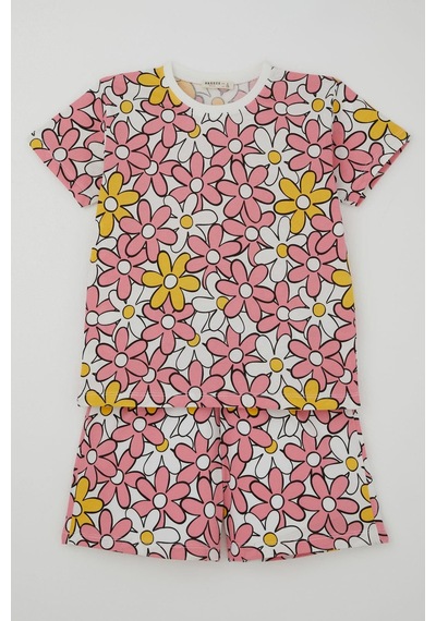 Breeze Kız Çocuk Şortlu Pijama Takımı Renkli Papatya Desenli 4-8 Yaş, Karışık Renk Çok Renkli