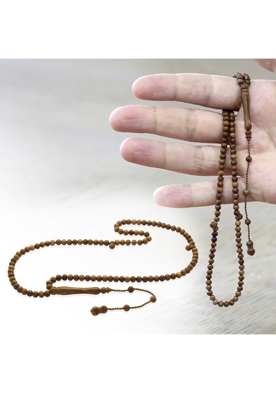 Tesbihane Sistemli Küre Kesim Mini Boy Kahverengi 99 Taneli Kuka Namaz Tesbihi