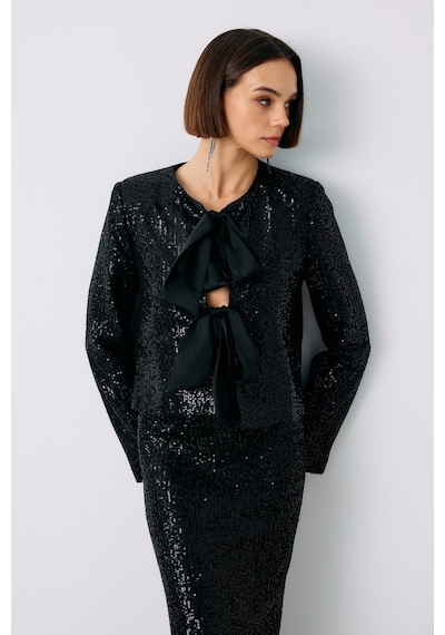 Sateen Payetli Kısa Ceket - Siyah-135239 Siyah
