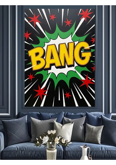 Bang Yazılı Modern Pop Art Dekoratif Kanvas - Mdf Ahşap Tablo
