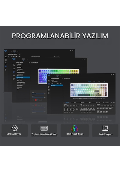 Aula F99 Pro 3 Modlu Rgb Hot Swap Mekanik Nimbus V3 Switch Kablosuz Makrolu Gaming Klavye Gradyan Mavi