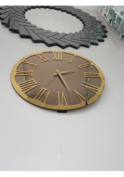 Ayna Denizi Golden Jet Bronze Model Altın Bronz Renk 50 CM Dekoratif Aynalı Duvar Saati Altın