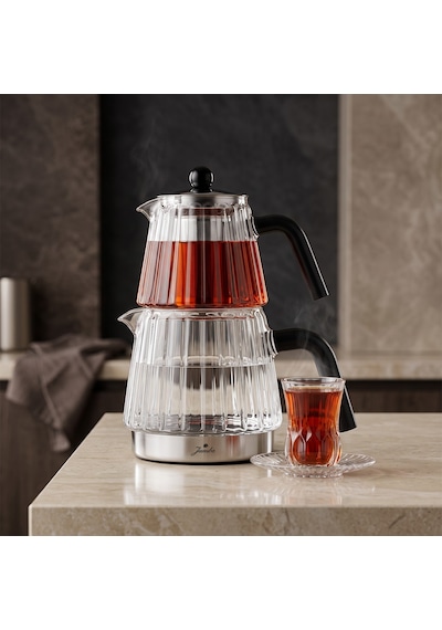 Jumbo Aura Glass İndüksiyon Tabanlı Çelik Çaydalık Şeffaf