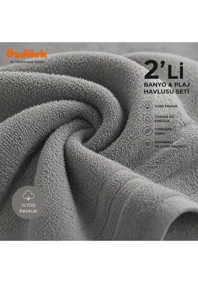 Özdilek Belda Plaj Havlusu 70x140 Cm Pamuklü Büyük Boy Yumuşak Havlu Yüksek Emici Hızlı Kuruyan Deniz, Plaj Havuz Havlusu Gri