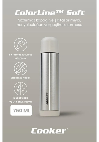 Colorline Soft 750 Ml Paslanmaz Çelik Termos Ckr2002 Gri
