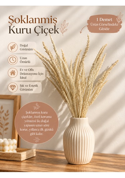 Bej Tonlarında Dekoratif Kuru Çiçek Buketi