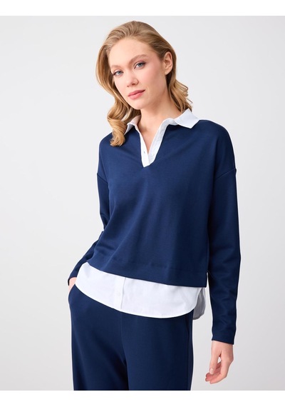 Jimmy Key Jimmy Key Lacivert Gömlek Yaka Uzun Kollu Modal Örme Sweatshirt 6sw235644494