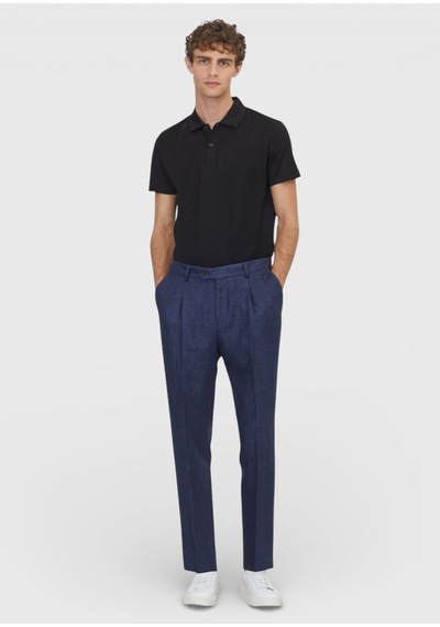 Ramsey Açık Lacivert Dokuma Comfort Fit Casual %100 Keten Pantolon