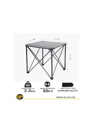 Funky Chairs Titanium Katlanabilir Çantalı Alüminyum Kamp Ve Piknik Masası Küçük 51x51x45 Çok Renkli
