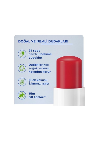Nıvea Çilek Dudak Bakım Kremi 4.8 Gr, 24 Saat Nemlendirme,çilek Kokusu,ışıltılı Renk,mineral Yağı İçermez