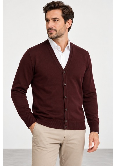 Bihan Store Erkek V Yaka Önü Düğmeli Hırka 7806-bordo