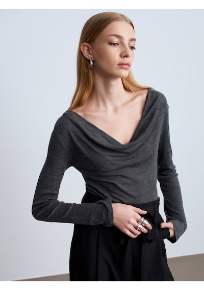 Dilvin 32570 %100 Yün Degaje Yaka Top-füme M. Füme M.