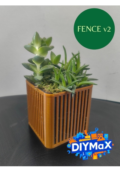 Fence V2 İç İçe Geçmeli 2 Parça Saksı & Organizer 8x8x8 Cm Modern Siyah - Gold