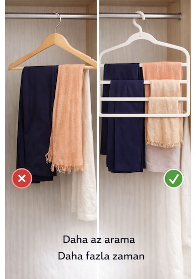 Plastik 4 Katlı Askı Organizer - Yer Tasarruflu Askı Plastik Beyaz Tr Diğer