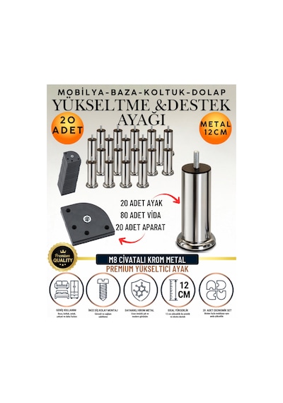 40'li Set 20 Adet Ayak Ve Aparat 12 Cm M8 Vidalı Metal Krom Ayak Mobilya Ayağı Baza Ayağı Kanepe Ayağı Koltuk Ayağı Yatak Ayağı Yükseltme Ayağı Dolap Ayak Sehpa Sandık Ayakları Değişim Destek Ayağı Gümüş Gümüş 40'li Set 20 Adet Ayak Ve Aparat 12 Cm M8 Vidalı Metal Krom Ayak Mobilya Ayağı Baza Ayağı Kanepe Ayağı Koltuk Ayağı Yatak Ayağı Yükseltme Ayağı Dolap Ayak Sehpa Sandık Ayakları Değişim Destek Ayağı Gümüş Gümüş
