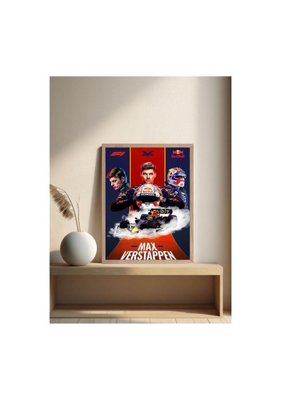 F1 Max Verstappen Ahşap Çerçeveli Tek Parça Genç Odası Tablo Çok Renkli - 817661619 Çok Renkli
