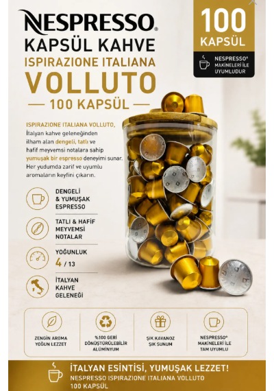 Kapsül Kahve Volluto 100 Kapsül + Cam Saklama Kutusu Hediyeli