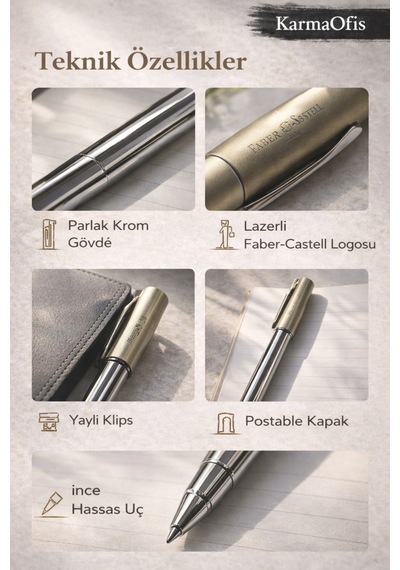 Faber-castell Ambition Chrome Roller Kalem Premium Krom Gövde Şık İmza Kalemi Diğer