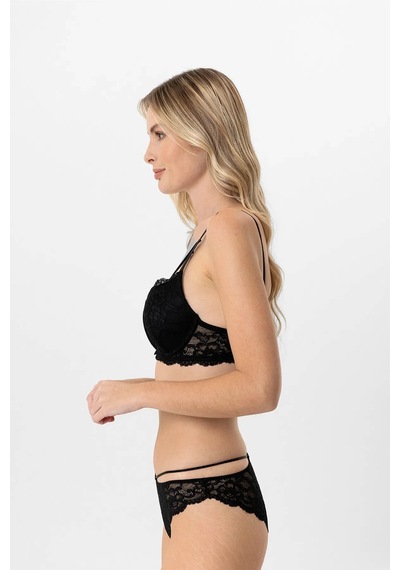 Pierre Cardin Soft Push Up Kaplı Dantelli Sütyen Takım Siyah