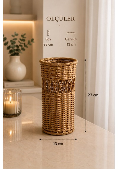 Qerhome Rattan Hasır Dekoratif Vazo - Dekoratif Obje Mln-11433 Ahsap