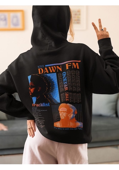 Sevbano Tasarım The Weeknd 103.5 Dawn Fm Yazılı Unisex Oversize Rapper Ho Siyah