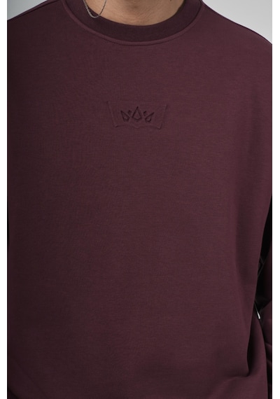 Bisiklet Yaka Logolu Oversize Kalıp Erkek Sweatshirt Bordo