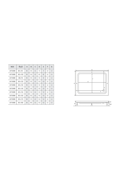 Shower 80X100 Dikdörtgen Duş Teknesi