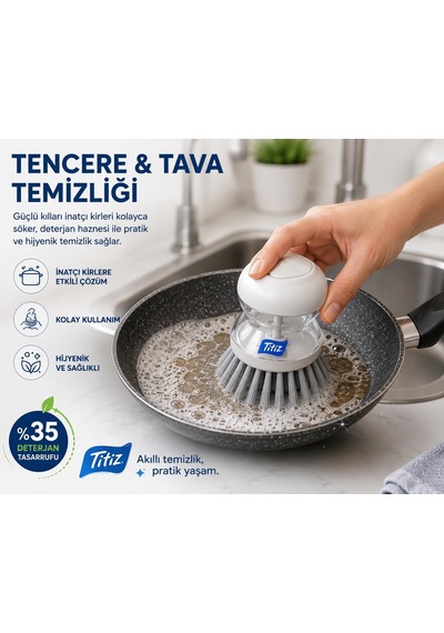 Titiz Deterjan Hazneli Bulaşık Fırçası, Basmalı Sıvı Deterjan Hazneli Mutfak Temizlik Fırçası, Ergonomik Tasarım Hijyenik Ve Uzun Ömürlü, Tencere, Tava, Tabak, Çok Amaçlı Temizlik Fırçası
