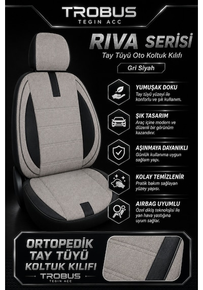 Citroen Berlingo 2004-2018 Uyumlu Riva Serisi 2+1 Ticari Gri Siyah Ortopedik Koltuk Kılıfı