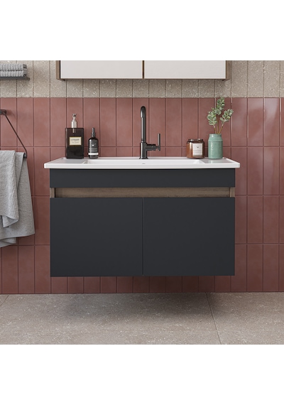 '' Lavabolu '' Mat Mdf 80 Cm Banyo Alt Dolabı Atlantik Çam - Antrasit