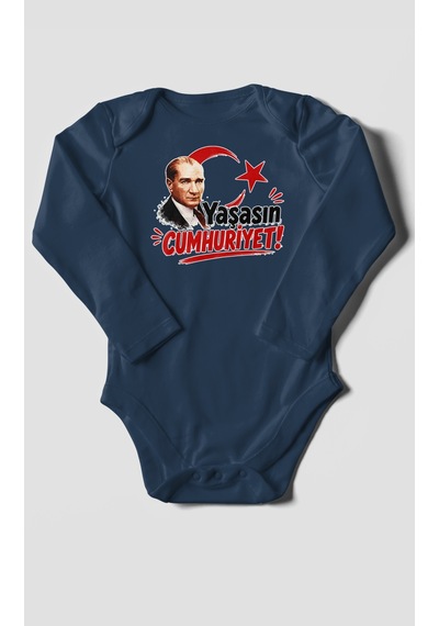 Morivokids Yaşasın Cumhuriyet Uzun Kollu Bebek Body %100 Pamuk Lacivert
