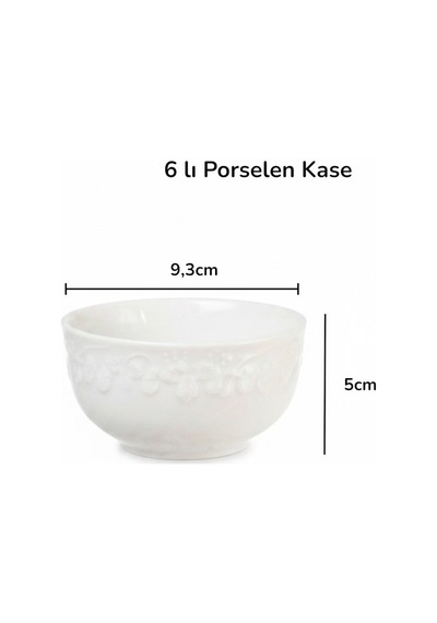 6lı Porselen Kase Çerezlik Sosluk Alya 10 5cm Beyaz