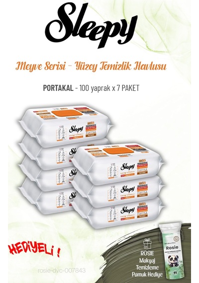 Sleepy 7 Paket Portakal Yüzey Temizlik Havlusu 100 Yaprak Ve Rosıe Tekli