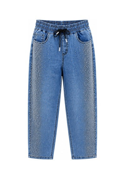 Zanessi Fashıon Büyük Beden Kadın Taş İşlemeli Yüksek Bel Lastikli Beli Bağcıklı Cepli Denim Görünümlü Pantolon Mavi Zanessi Fashıon Büyük Beden Kadın Taş İşlemeli Yüksek Bel Lastikli Beli Bağcıklı Cepli Denim Görünümlü Pantolon Mavi
