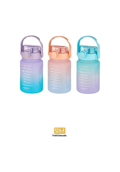 1000 Ml Pipetli Ve Pipetsiz Kullanım Kulplu Çift Renk Motivasyon Matarası Sticker