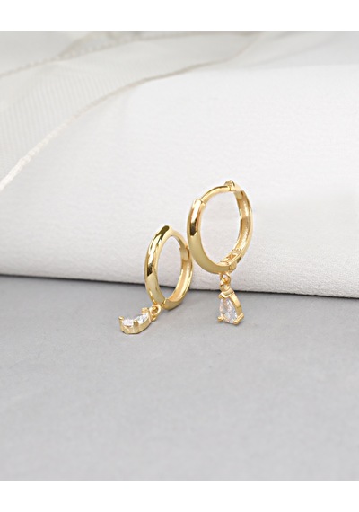 Brezza Lusso Jewelry 18k Serie Oro Damla Taşlı Minimal Kadın Gümüş Küpe