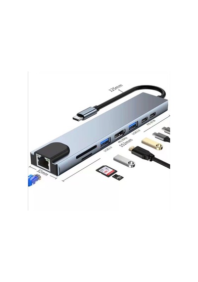 Usb Hub 3.0 Usb C 8 Rj45 Ethernet Net Port Desteği Hdmı Uyumlu 4k Pd İle Ev Ofisi İçin