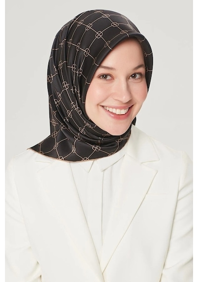 Armine Twill İpek Eşarp Siyah - Altın 8555-11