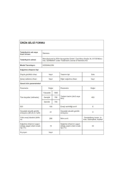 Siemens KD55NNLE0N iQ300 453 L Üstten Donduruculu Buzdolabı