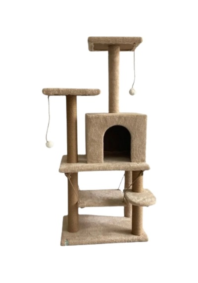 Reyo Pet Y01 Salıncaklı Yuvalı Lüx Kedi Tırmalama Oyun Evi Bej