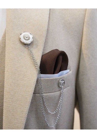 Beystil Sivri Yaka Krem Takım Elbise Elanor- Slim Fit Ekru