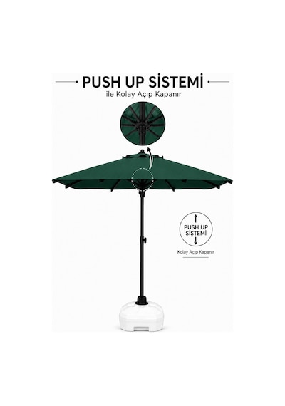 Alubrella Yeşil 210x210 Kare 8 Çelik Tel Bahçe Şemsiyesi Bidonlu
