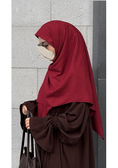 Qalortex Scarf Premium Jakarlı Hüma Büyük Boy Eşarp -bordo