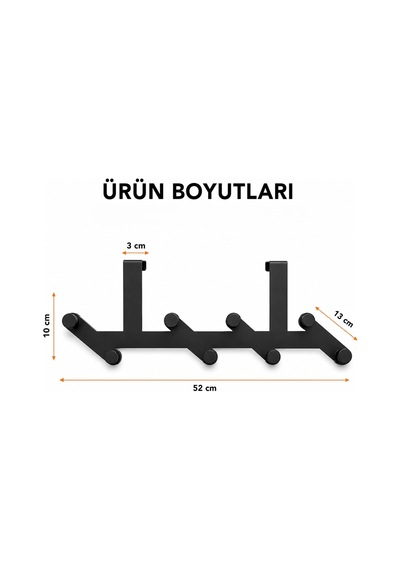 8 Kancalı Metal Kapı Arkası Askı, Amerikan Kapı Arkası Çapraz Askılık, Mat Siyah Kapı Üstü Elbise Havlu Çanta Askısı, Delmeden Dolap Banyo Mutfak Organizeri 52 Cm Belirtilmemiş