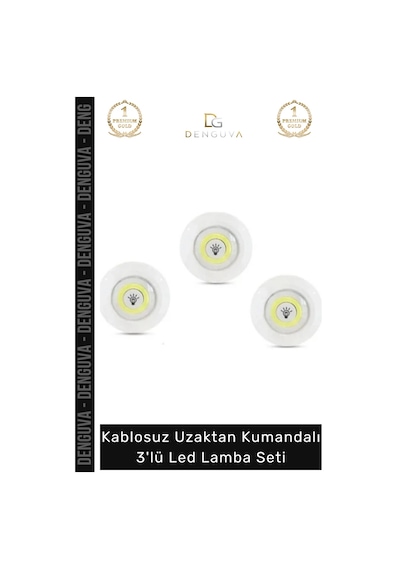 Ledlamba Kablosuz Pilli Uzaktan Spot Aydınlatma Gardırop Mutfak Şık Kumandalı 3lü Led Lamba Seti Çok Renkli